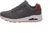 A side view of a gray Skechers sneaker with brown accents and a visible air bubble in the sole. Voir les images du produit