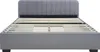 A grey upholstered bed frame with a slatted mattress support is shown against a white background. Produktbild-Vorschau