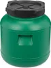 A green plastic barrel with a black lid, shown against a white background. Produktbild-Vorschau