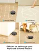 A collage of four images showing a robot vacuum cleaner in different cleaning modes, with text overlays explaining each mode and a title at the bottom. Voir les images du produit
