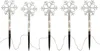 Five snowflake-shaped LED lights on stakes, connected by wires, are displayed against a white background. Podgląd zdjęcia produktu