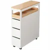 A narrow rolling cabinet with drawers and wooden accents, shown against a white background. Produktbild-Vorschau