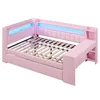 A pink bed with integrated LED lighting and a shelf. Náhľad obrázku produktu