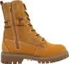 A side view of a brown lace-up boot with a zipper. Voir les images du produit