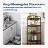 A split image showing a kitchen counter with storage items on the left and a black metal rolling cart filled with groceries on the right. Produktbild-Vorschau