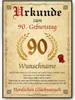 A certificate for a 90th birthday, with decorative elements and text. Produktbild-Vorschau