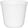 A white plastic plant pot with horizontal ridges. Produktbild-Vorschau
