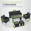 A diagram showing a modular outdoor furniture set with dimensions labeled. Produktbild-Vorschau