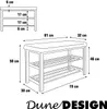 Diagram of a shoe bench with dimensions and the Dune DESIGN logo. Podgląd zdjęcia produktu