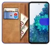 A wallet-style phone case with a Samsung Galaxy S20 FE phone inside, showing cards and euro banknotes. Náhľad obrázku produktu