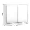 A white bathroom cabinet with mirrored doors, shown with dimensions indicated. Podgląd zdjęcia produktu