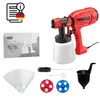 A collection of items related to a paint sprayer, including the sprayer itself, its packaging, and various accessories. Produktbild-Vorschau