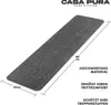 A grey stair mat is shown diagonally on a white background, with dimensions and feature descriptions provided. Produktbild-Vorschau