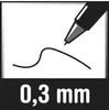 A close-up illustration of a pen tip drawing a wavy line, with text indicating the line thickness. Voir les images du produit