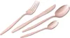 A set of rose gold cutlery, including a fork, knife, and two spoons, is arranged on a white background. Anteprima dell’immagine prodotto