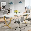 A modern office or dining room setting with a long white marble-top table and chairs. Produktbild-Vorschau
