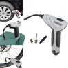 Collage of images showing a portable air pump and its use on a car tire, a bicycle tire, and an inflatable object. Anteprima dell’immagine prodotto