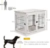 A diagram showing the dimensions of a dog crate with a silhouette of a person and a dog for scale. Náhled obrázku produktu
