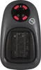 A front view of a gray plug-in electric heater against a white background.