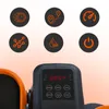 Close-up of a mini elliptical trainer's console and control panel, with marketing icons above. Voir les images du produit
