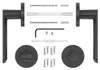 A flat lay of door handle hardware components, including handles, rosettes, screws, and an Allen wrench, arranged on a white background. Produktbild-Vorschau