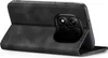 A black flip case for a smartphone is shown from a diagonal angle, with the case open to reveal the back of the phone and its camera lenses. Produktbild-Vorschau
