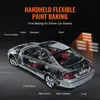 A diagram showing a car with labels pointing to different parts, illustrating where paint baking equipment can be used. There are also images of the equipment itself. Podgląd zdjęcia produktu