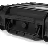 A close-up view of a black protective case, showing a latch and a bolt. Produktbild-Vorschau