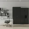 A modern office setting with a desk, chair, and storage units. Náhľad obrázku produktu