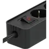 A close-up shot of a black power strip with a switch and an electrical outlet. Produktbild-Vorschau