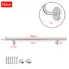 Diagram showing dimensions of a stainless steel handrail with mounting hardware. Náhled obrázku produktu