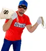 A person dressed as a robber, holding a bag of money and a necklace. Produktbild-Vorschau