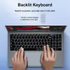 A top-down view of a laptop with hands typing on the keyboard, with marketing text and graphics above. Produktbild-Vorschau