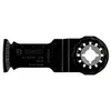 A black oscillating multi-tool blade with white text and markings. Produktbild-Vorschau