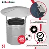 A product image showing a chimney cap with various marketing elements and text overlays. Produktbild-Vorschau