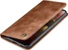 A brown leather flip case for a smartphone, shown open. Produktbild-Vorschau