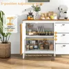 A kitchen cabinet with its doors open, showing adjustable shelves and storage items. There are also drawers on the right side. Podgląd zdjęcia produktu
