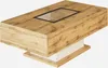 A modern coffee table with a wood-grain finish and a glass insert. Produktbild-Vorschau