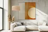 A modern living room with a sectional sofa, a large abstract painting, and a rattan pendant lamp. Produktbild-Vorschau