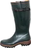 A side view of a green rubber boot with a brown sole. Produktbild-Vorschau