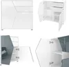 Collage of a white sideboard with geometric lines, showing different angles and open doors. Produktbild-Vorschau