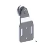 A 3D rendering of a metal roller bracket with a wheel, isolated on a white background. Produktbild-Vorschau