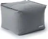 A gray cube-shaped ottoman with a tufted top sits on a white background. Produktbild-Vorschau