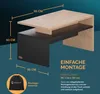 A product image showing a modern coffee table with dimensions and assembly information. Anteprima dell’immagine prodotto