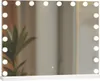 A vanity mirror with LED lights is shown against a blurred background. Produktbild-Vorschau