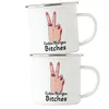 Guten Morgen Bitches Frauenhand Peace Zeichen Emaille Tasse Produktbild-Vorschau 2