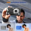 A person is holding a digital camera, with comparison shots of image quality below. Produktbild-Vorschau
