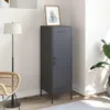 A dark gray metal highboard is shown in a room with a floor lamp and a chair. Podgląd zdjęcia produktu