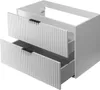 A white bathroom vanity cabinet with two drawers, one partially open, against a white background. Produktbild-Vorschau