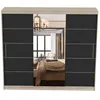 A wardrobe with mirrored doors reflecting a bedroom interior. Produktbild-Vorschau